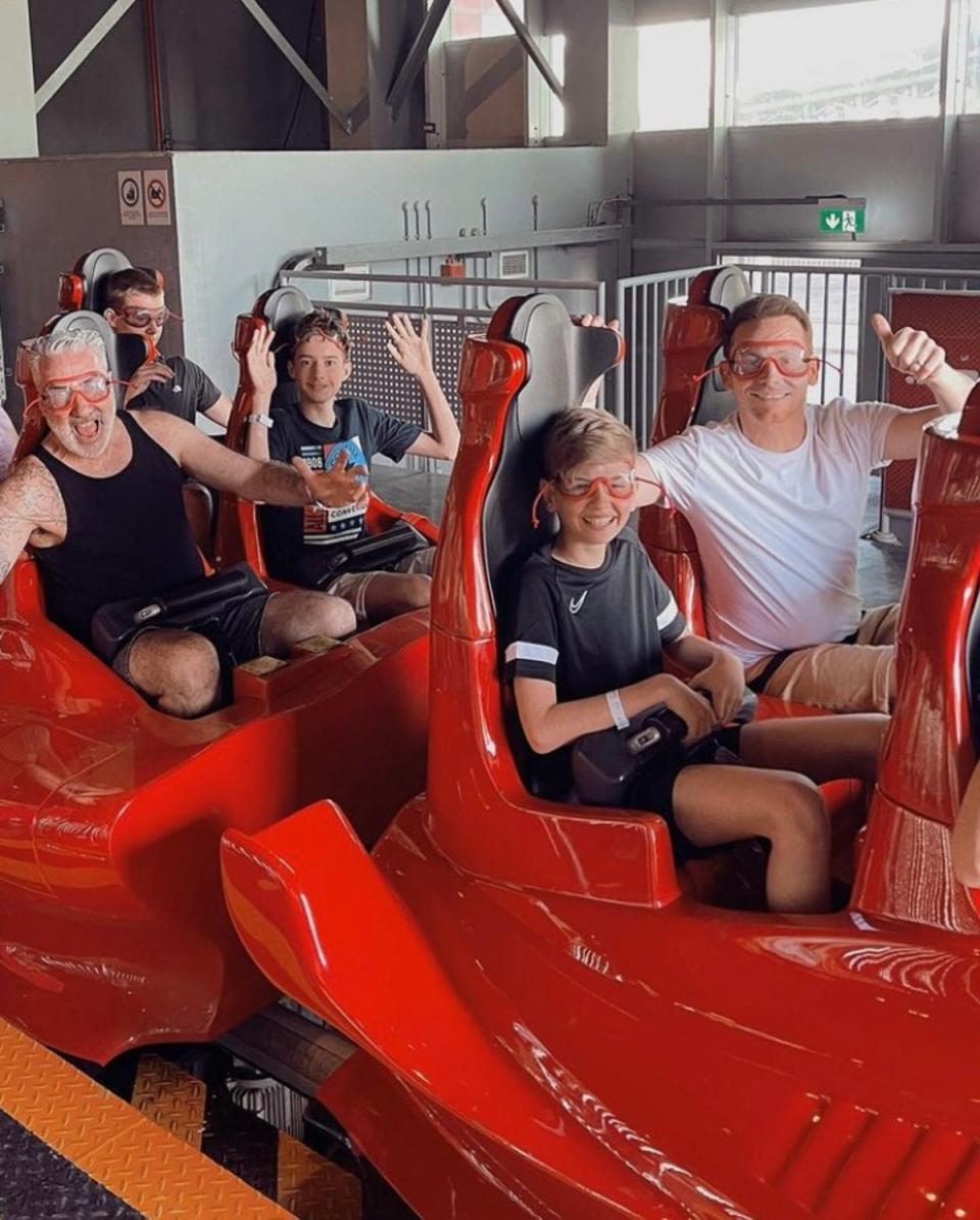 Family Fun: Solomon’s father David (back left) was also on the trip (Stacey Solomon/Instagram)