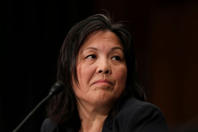 FILE PHOTO: Julie Su at a Senate Health, Education, Labor and Pensions Committee hearing on her nomination to be Labor Secretary, on Capitol Hill in Washington