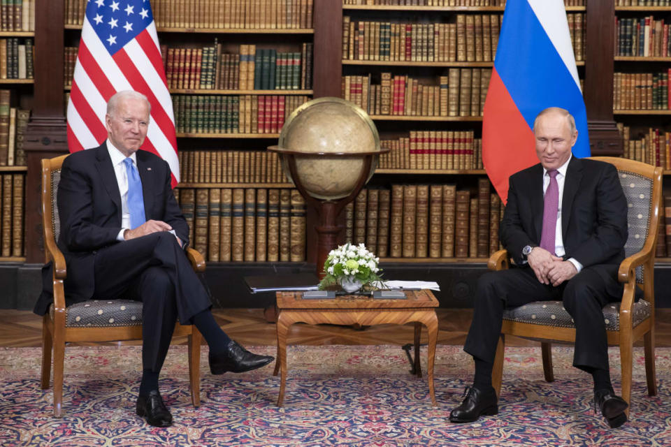 <div class="inline-image__caption"><p>President Joe Biden and Russian President Vladimir Putin meet during the U.S.-Russia summit in Geneva a year ago.</p></div> <div class="inline-image__credit">Peter Klaunzer/Keystone via Getty</div>