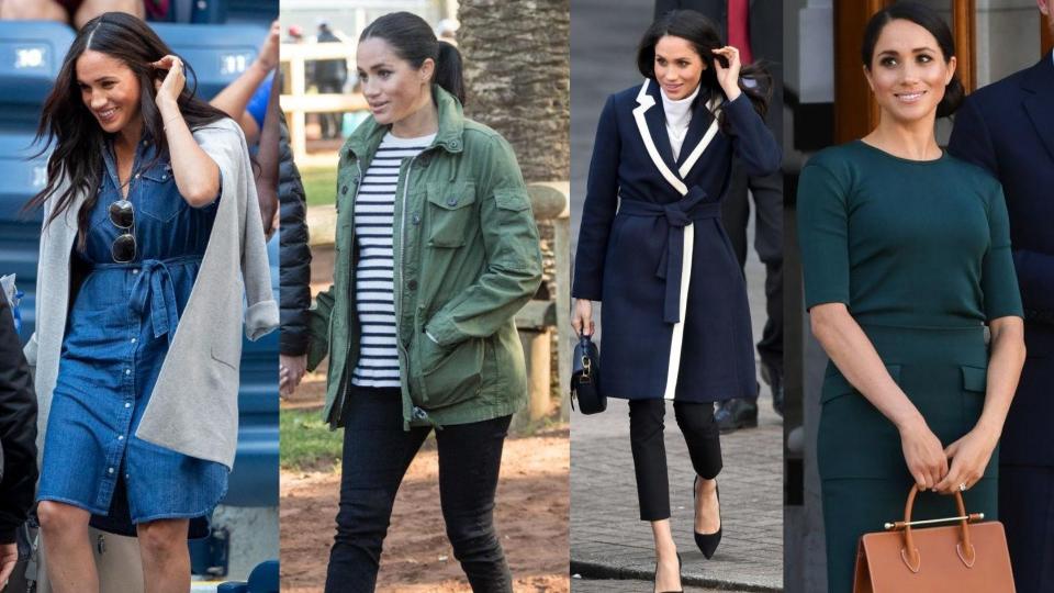 The Duchess of Sussex in J. Crew. (Images via Getty Images)