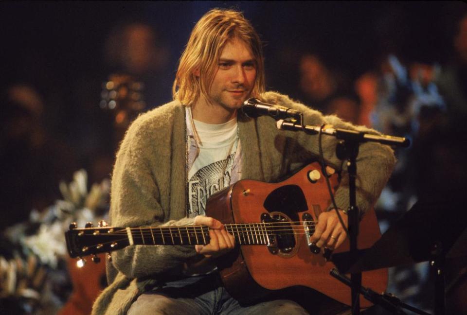 Kurt Cobain performs On MTV Unplugged in 1993.