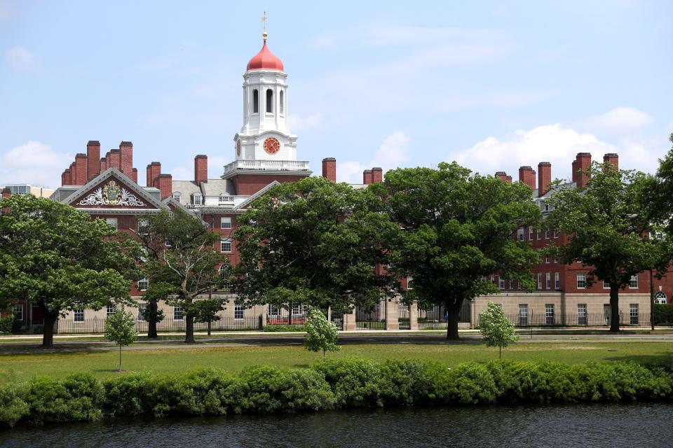 A view of the campus of Harvard University on July 08, 2020 in Cambridge, Massachusetts. Harvard and Massachusetts Institute of Technology have sued the Trump administration for its decision to strip international college students of their visas if all of their courses are held online. (Photo by Maddie Meyer/Getty Images)