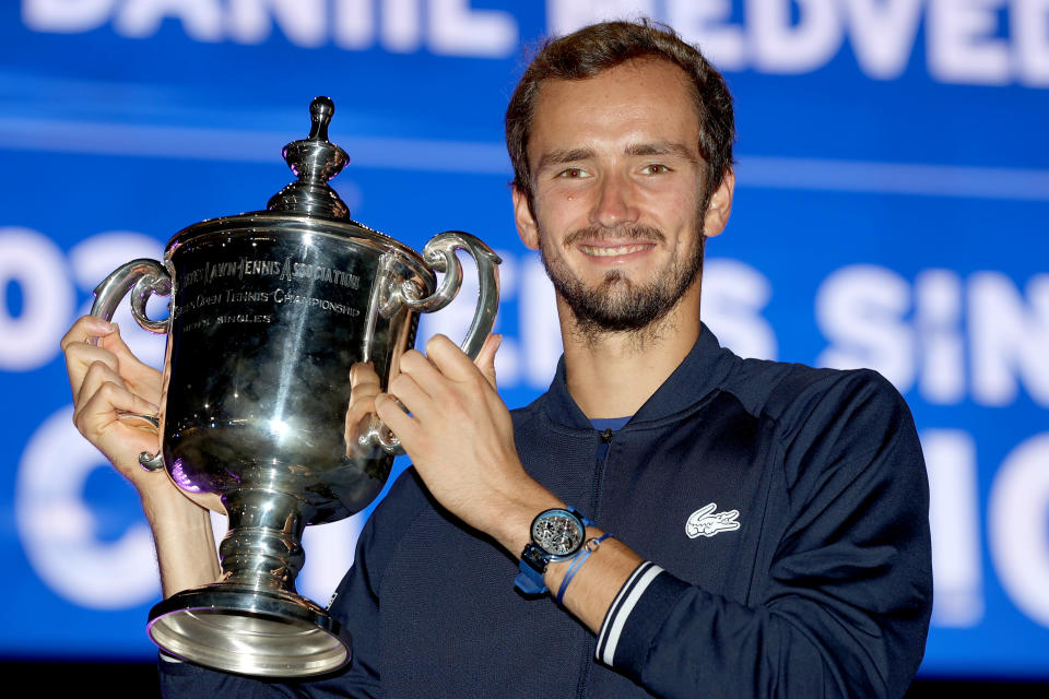 Pictured here, Daniil Medvedev poses with the 2021 US Open trophy.