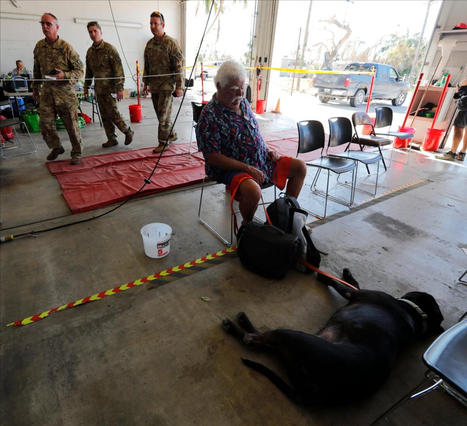 Members of a Florida Army National Guard helicopter crew out of Jacksonville assisted in the evacuation efforts stationed at Matlacha / Pine Island Fire station One, Sunday October 02, 2022.