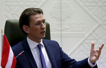 Austrian Minister for Europe, Integration and Foreign Affairs Sebastian Kurz gestures during a joint news conference with Saudi Arabia's Foreign Minister Adel al-Jubeir in Riyadh, Saudi Arabia, November 26, 2015. REUTERS/Faisal Al Nasser