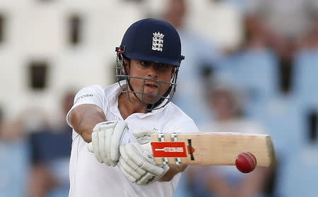 England's captain Alastair Cook plays a shot during the fourth cricket test match against South Africa at Centurion, South Africa, January 23, 2016. REUTERS/Siphiwe Sibeko