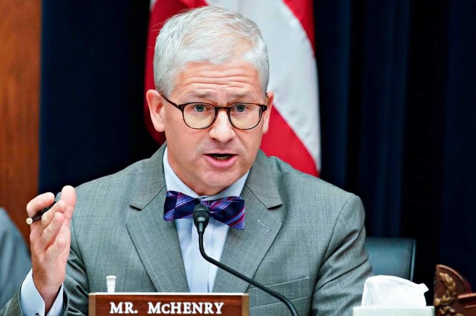 Rep. Patrick McHenry, R-N.C., speaks during a House Financial Services Committee hearing on Capitol Hill in Washington.