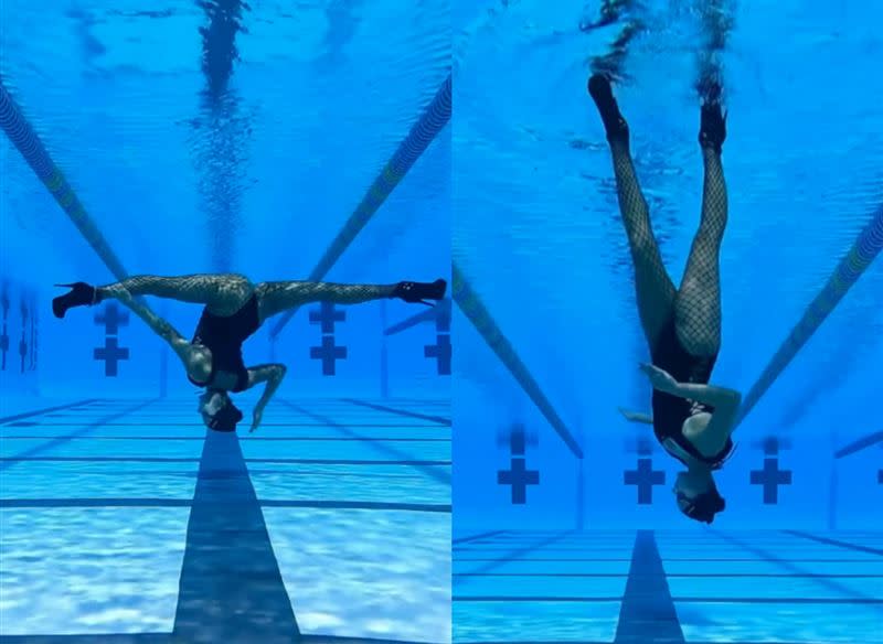 克莉絲汀娜在水中劈腿、空翻、倒立走秀，一系列精湛技巧驚豔全網。（圖／翻攝自Kristina IG）