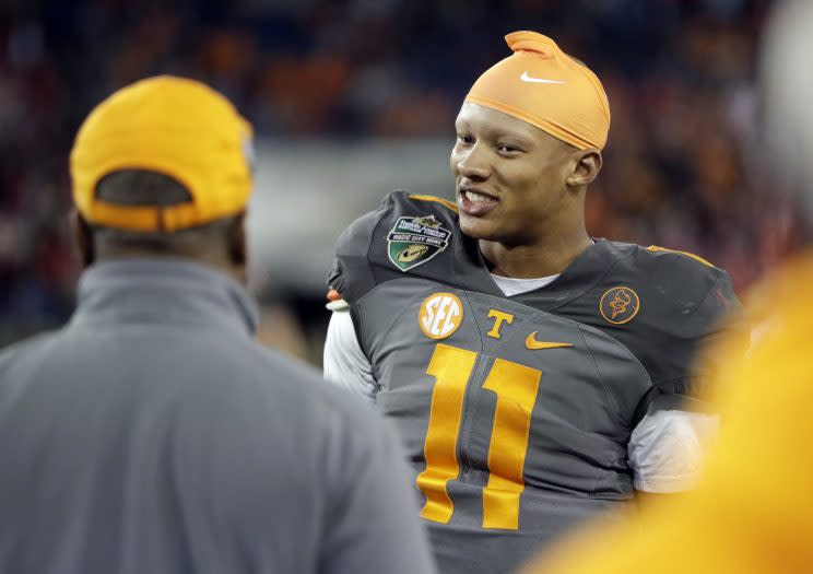 The Steelers took Joshua Dobbs in the fourth round of the NFL draft. (AP)