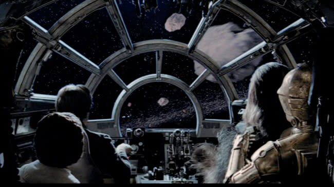 <p> The asteroid sequence in The Empire Strikes Back is legendary for its special effects stories. Over the years we've heard a whole host of stories leaking out from numerous SFX crew members, including rumours that one of the asteroids in the sequence is actually a shoe, while another is a potato. The shoe was reportedly chucked in when one of the SFX animators became really annoyed by Lucas' continuous requests to make adjustments to the sequence… </p> <p> "I was always trying to stick stuff into shots,” said Ken Ralston in a 2003 interview with  Star Wars insider. “Jedi has my tennis shoes and also a yogurt container as part of the ships in the background! Who would know? It’s like there’s all this stuff going on – and I thought, ‘Hey, it’d be fun.’ It was my way of just saying, ‘See what you can get away with?’ Some people noodle this stuff so much, fretting about it, but it’s like, you know, you can’t tell what this stuff is – just stick it out there!” </p>