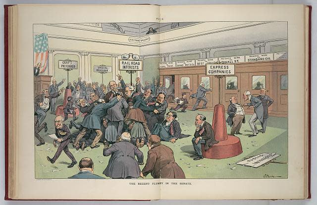 Artist J.S. Pughe illustrated “The recent flurry in the Senate” about the 1902 fight. (Photo: Library of Congress)