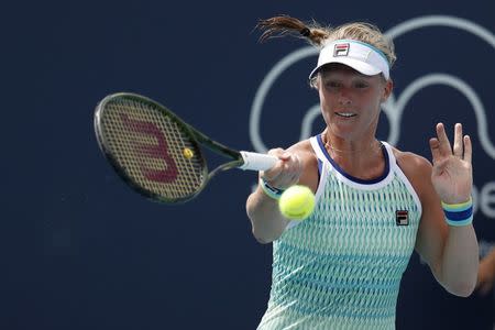 FILE PHOTO: Mar 25, 2019; Miami Gardens, FL, USA; Kiki Bertens of Belgium hits a forehand against Ashleigh Barty of Australia (not pictured) in the fourth round of the Miami Open at Miami Open Tennis Complex. Mandatory Credit: Geoff Burke-USA TODAY Sports