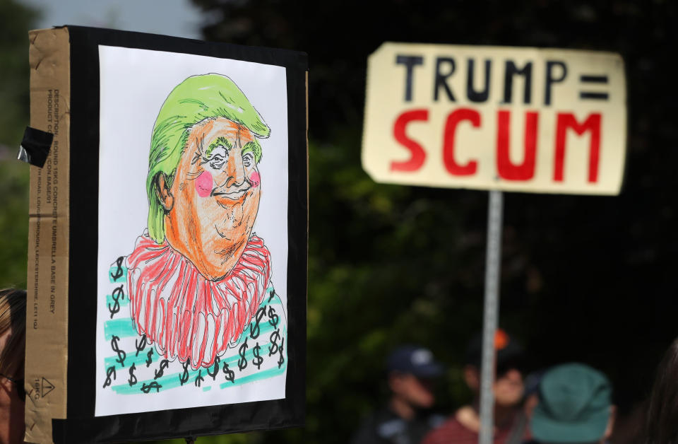 Homemade anti-Trump placards in Butler's Cross, close to the prime&nbsp;minister's country residence of Chequers, during day&nbsp;two of&nbsp;Trump's visit.