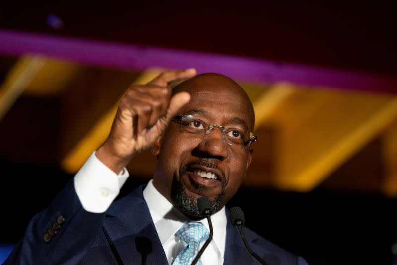 FILE PHOTO: FILE PHOTO: Democratic U.S. Senate candidate Rev. Raphael Warnock holds Election Night event in Atlanta