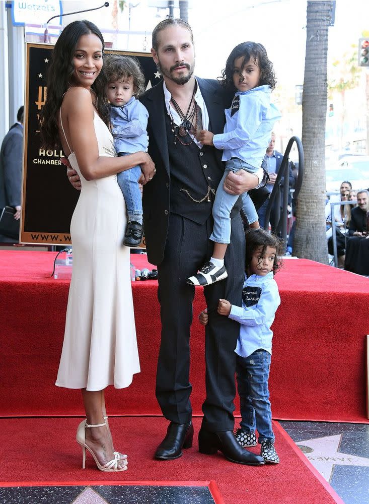 Zoë Saldana and Marco Perego-Saldana with sons Bowie, Cy and Zen