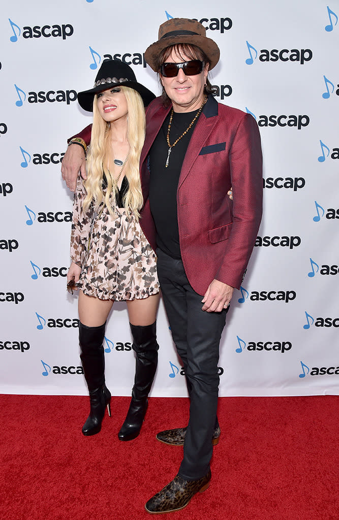 Singer/songwriter Orianthi (L) and musician Richie Sambora attend the ASCAP Grammy Nominees Reception at SLS Hotel on February 12, 2016 in Beverly Hills, California. Photo by Mike Windle/Getty Images for ASCAP