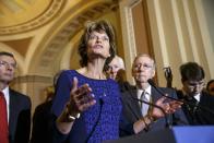 FILE - In this Jan. 27, 2015, file photo, Senate Energy and Natural Resources Committee Chair Sen. Lisa Murkowski, R-Alaska, voices her opposition after President Barack Obama waded into a decades-long fight over drilling in Alaska's Arctic National Wildlife Refuge, in Washington. Petroleum drilling in Alaska's Arctic National Wildlife Refuge was not a consideration under Obama but it's getting renewed attention under the new administration. Murkowski and other members of the state’s congressional delegation are pushing legislation to allow drilling in the coastal plain of the refuge. (AP Photo/J. Scott Applewhite, File)