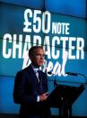 Bank of England governor Mark Carney speaks before presenting a new 50 pound note at the Science and Industry Museum in Manchester