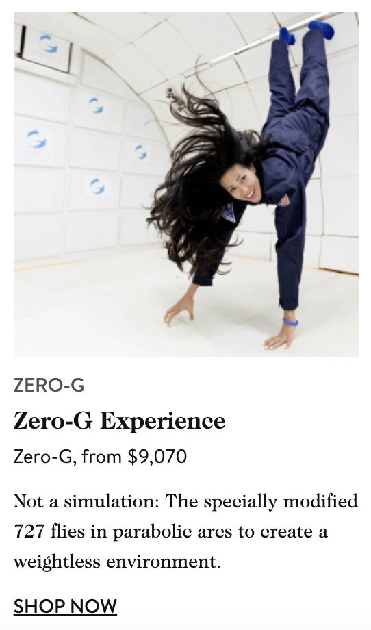 woman floating in a plane zero g experience priced at $9070