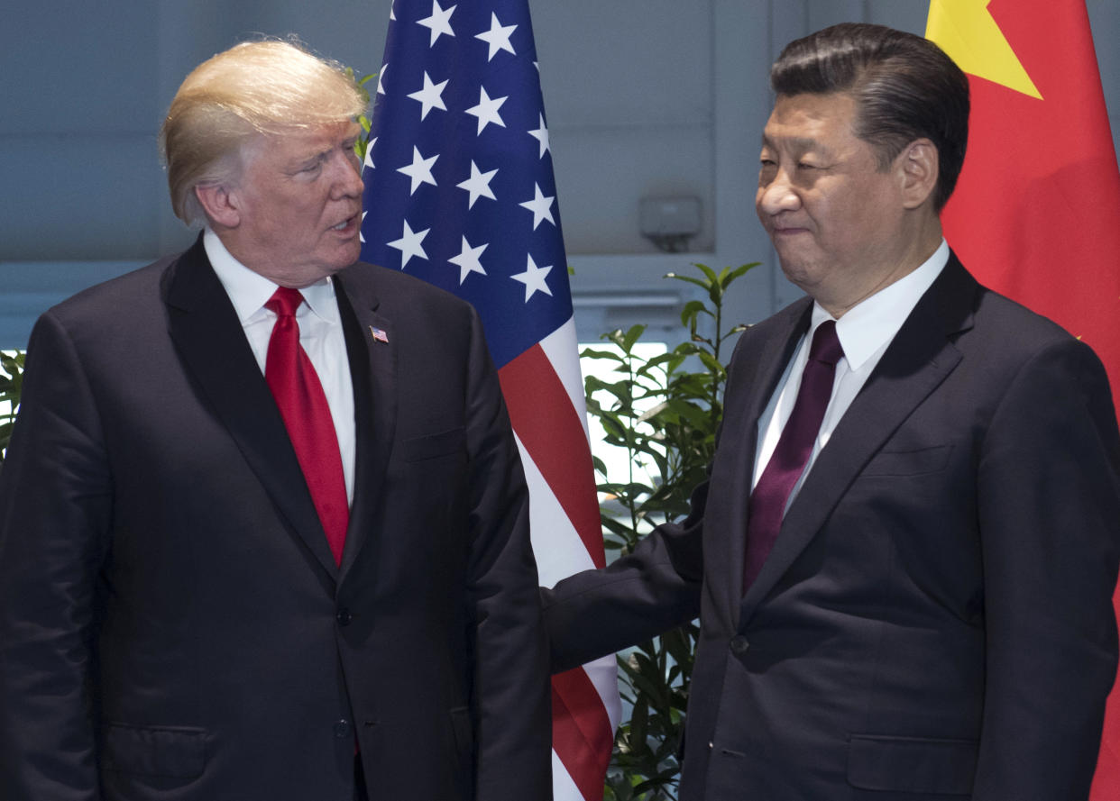 President Trump and Chinese President Xi Jinping arrive for a meeting on the sidelines of the G-20 summit in Hamburg, Germany, on July 8, 2017. (Photo: Saul Loeb/Pool Photo via AP)