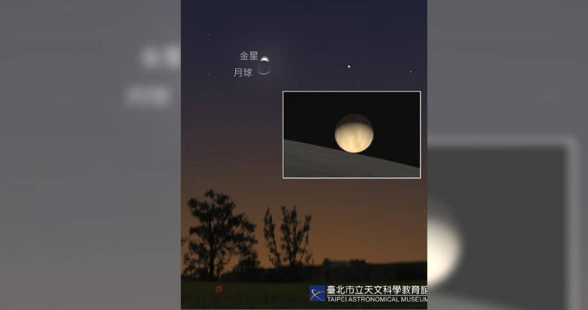 民眾可在今晚7時52分把握機會欣賞「月掩金星」奇景。（圖／臺北市立天文科學教育館提供）