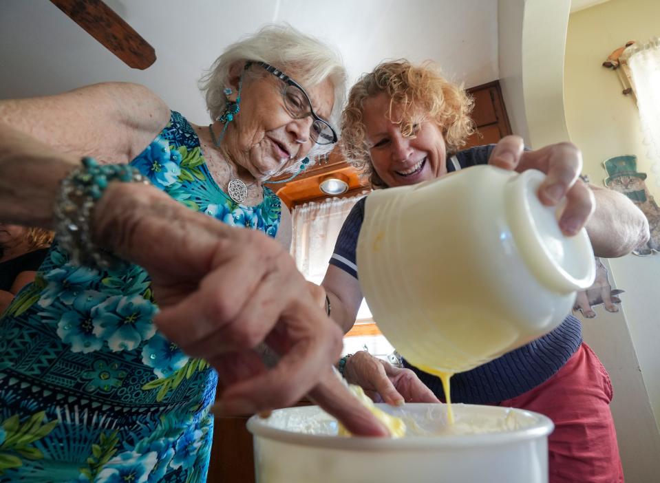 Arlene McCardle, 90, and daughter Kristine McCardle, 56, make her Pillsbury regional winning cake together. "This is a dream come true to actually cook this recipe after all these years. It was on my bucket list," her daughter said. "Baking with my mom like this is one of my favorite experiences I've had with her. It is such a famous thing in our family."