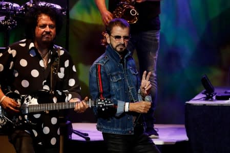 Ringo Starr performs at the Bethel Woods Center for the Arts, at the original site of the Woodstock Festival on the 50th anniversary, in Bethel, New York