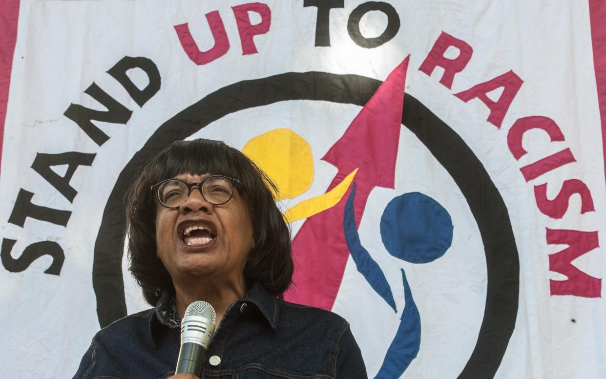 Diane Abbott on stage in London in 2021