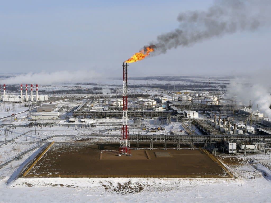 A flame burns from a tower at the Vankorskoye oilfield owned by Russia’s Rosneft energy company (Reuters)