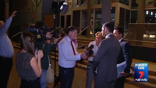 Mayor Ned Mannoun talks to 7 News about the incident that occurred only moments before. Photo: 7News