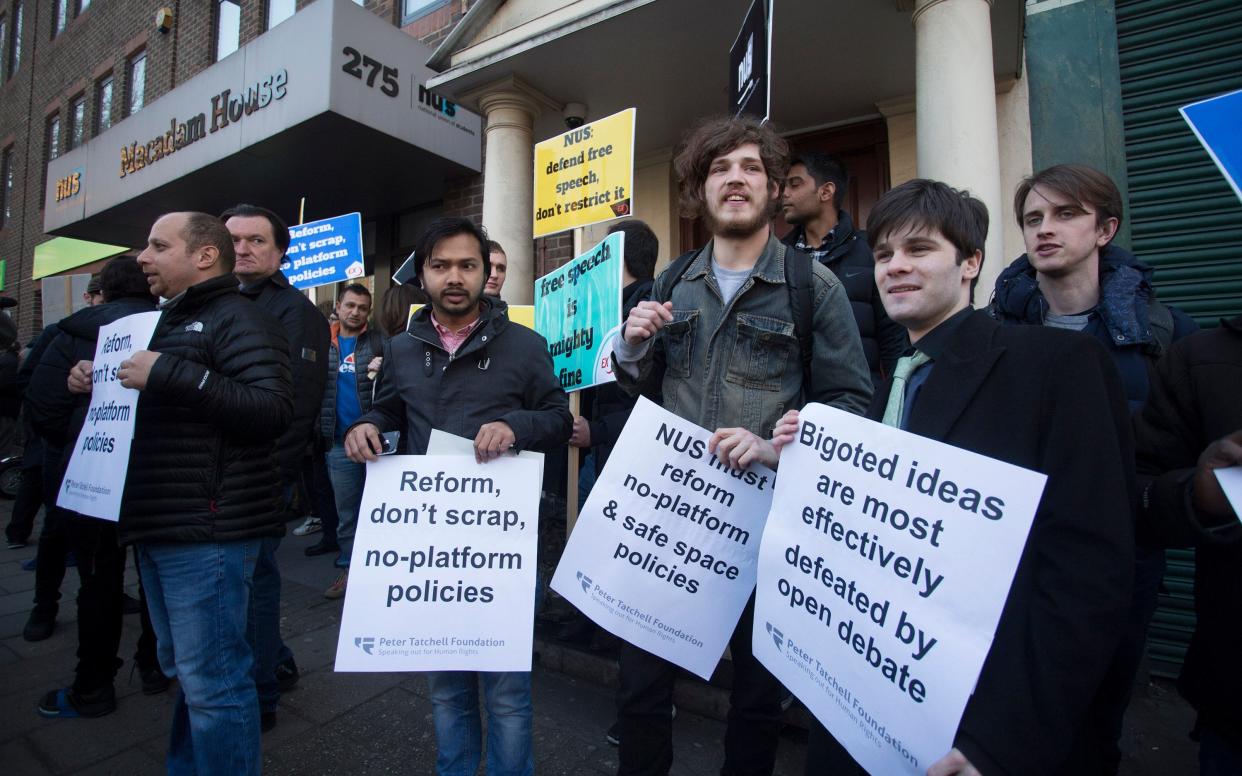 Protesters rally outside the National Union of Students HQ to urge revision of its safe space policies - Nick Edwards