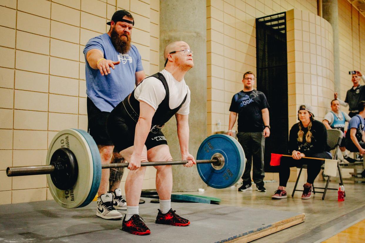 An athlete participates in the power lift during the Special Olympics Missouri at the Mizzou Rec Center on May 21, 2022.