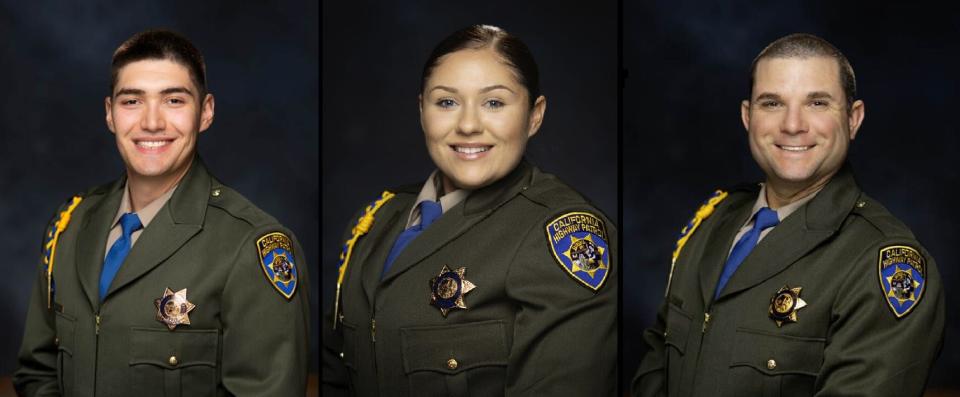 Left to right, Giovany Arceo, Reagan Goforth and Jeremy Richard Casum were recently sworn in as new California Highway Patrol officers.