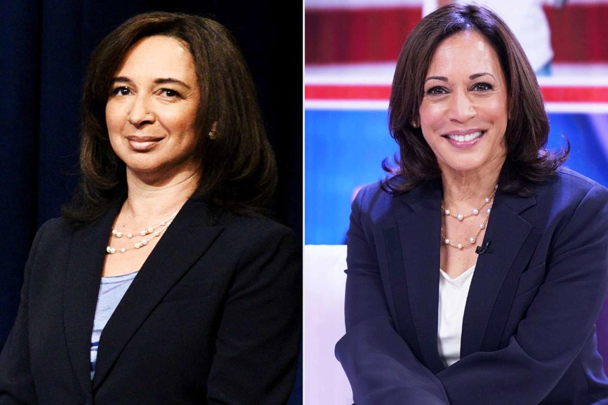 <p>Will Heath/NBC/NBCU Photo Bank/Getty; Alexander Tamargo/Getty</p> (L-R) Maya Rudolph as Kamala Harris; Kamala Harris.