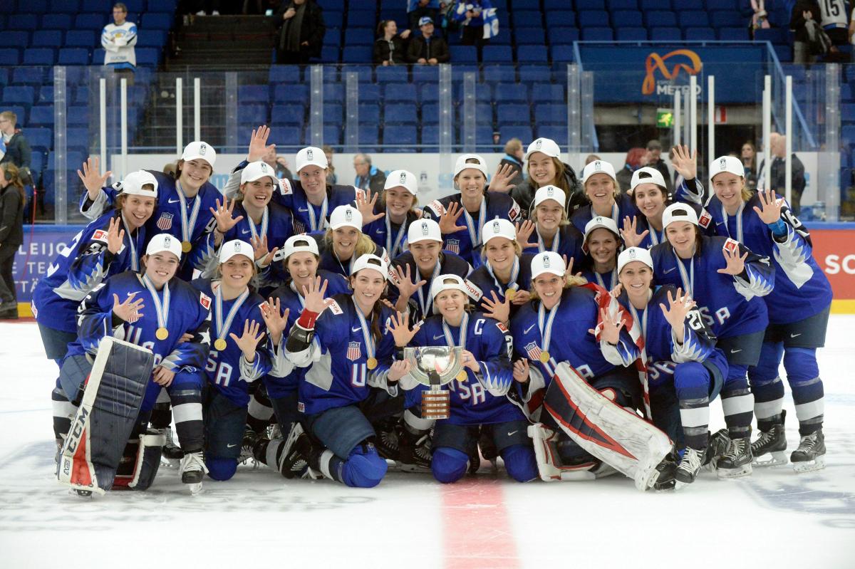 Team Finland celebrates their gold medal win over the United