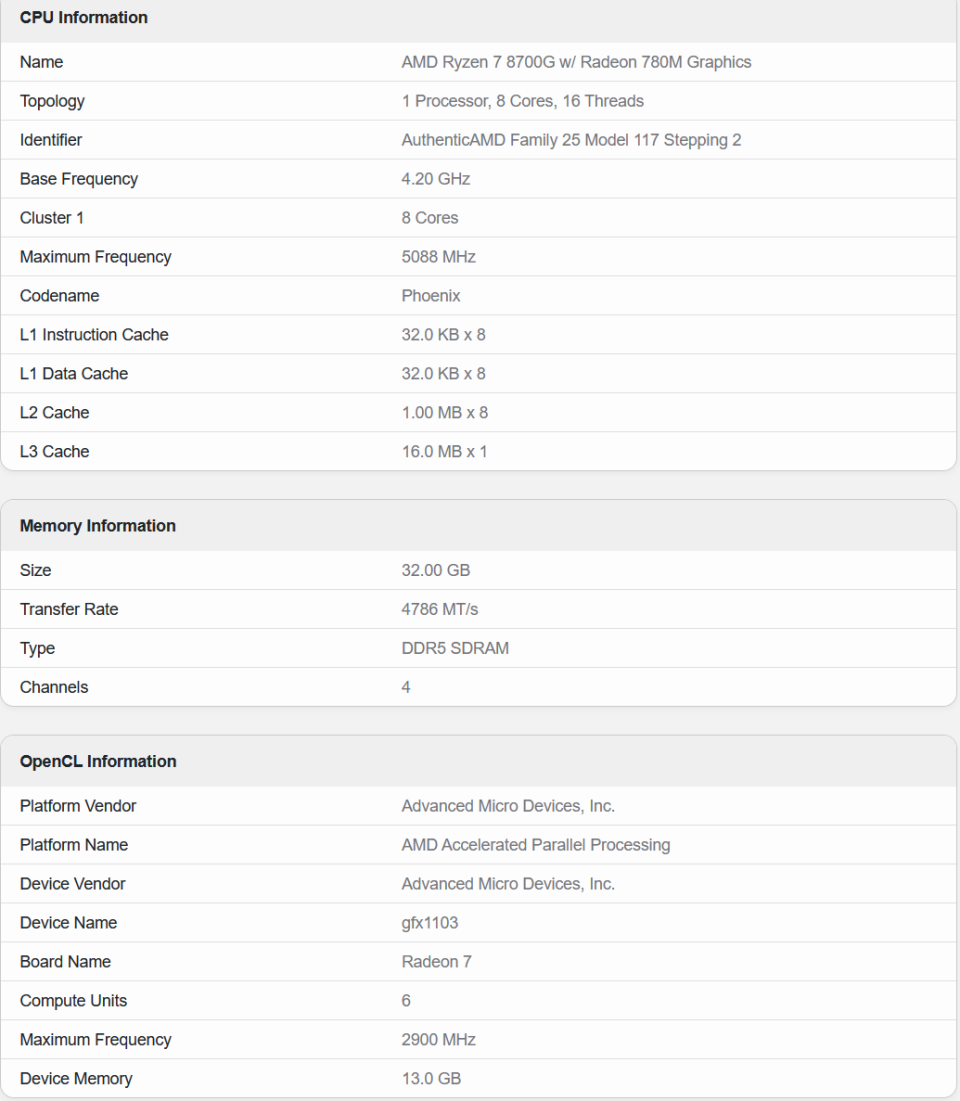 Ryzen 7 8700G Geekbench 6 GPU Benchmarks