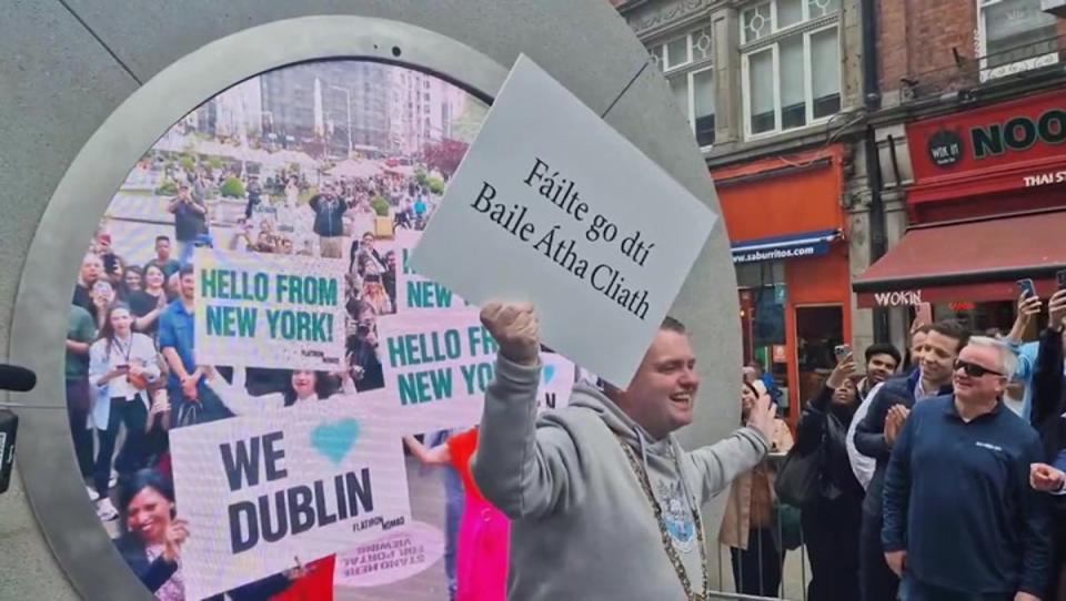 Wholesome placards can be seen on the New York side (Dublin City Council)