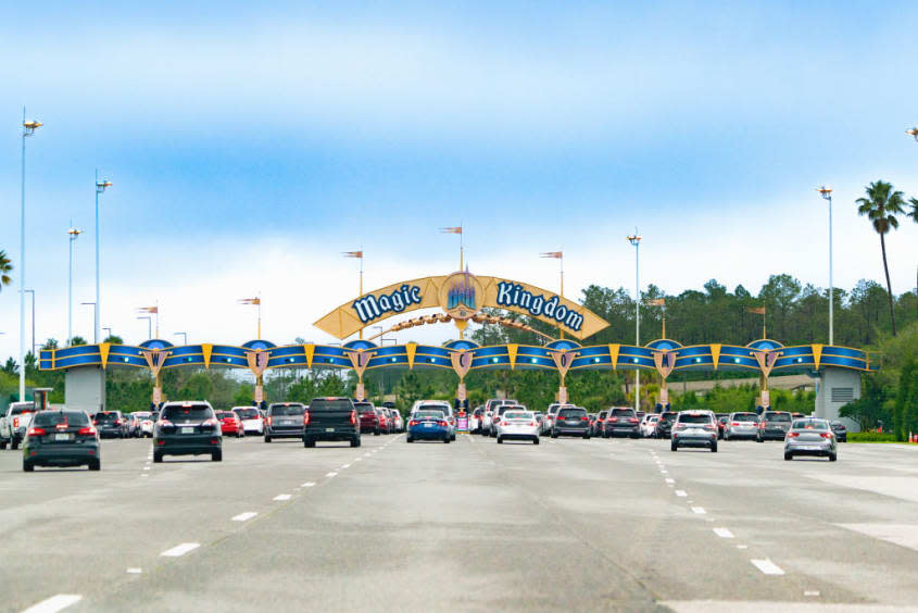 Cars wait to enter the Magic Kingdom at Disney World in 2022