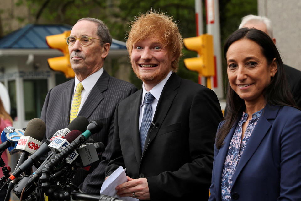 Singer Ed Sheeran reacts, as he speaks to the media, after his copyright trial at Manhattan federal court, in New York City, U.S., May 4, 2023. REUTERS/Shannon Stapleton     TPX IMAGES OF THE DAY