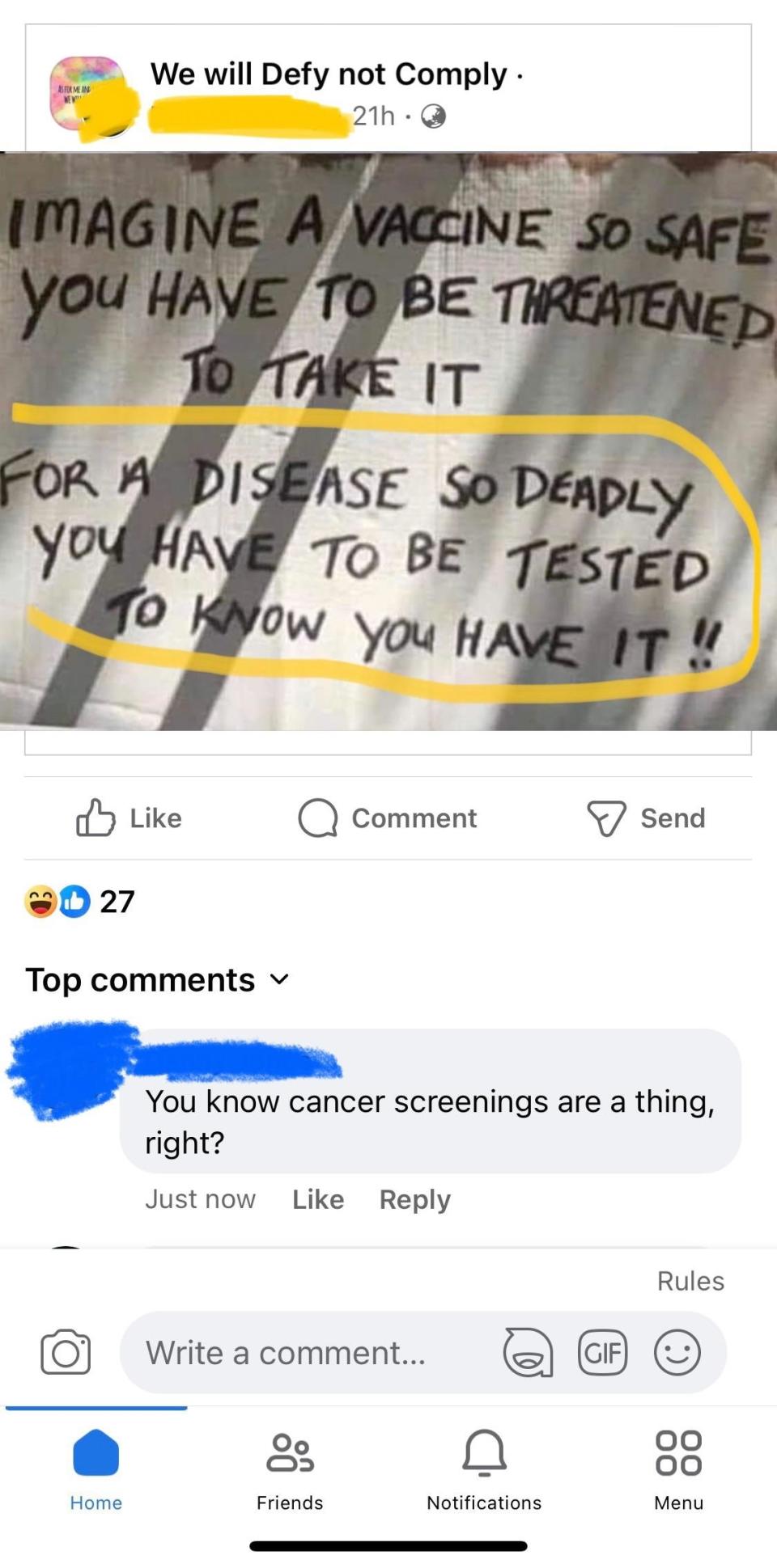 "You know cancer screenings are a thing, right?"
