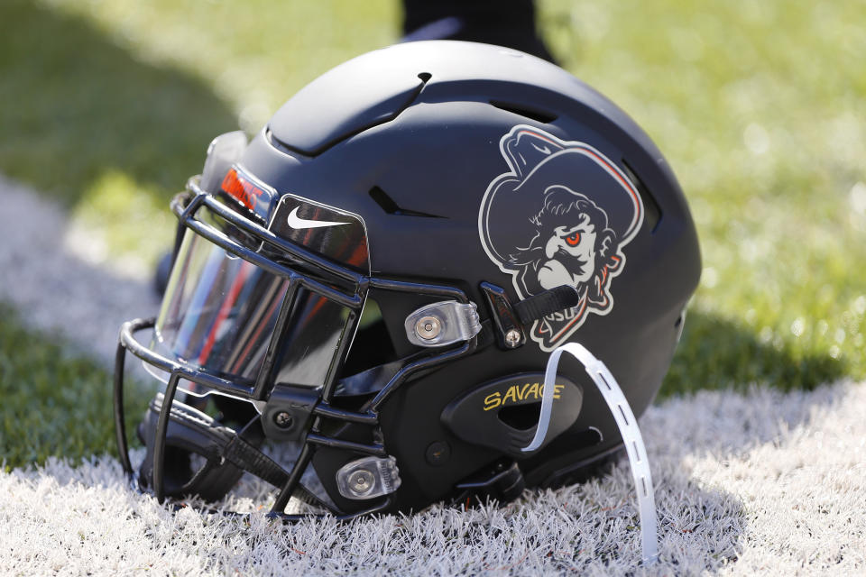 An Oklahoma State Cowboys helmet