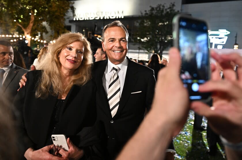 Los Angeles, California June 7, 2022-L.A. Mayoral candidate Rick Caruso greets his supporters on election night at the Grove Tuesday night. (Wally Skalij/Los Angeles Times)