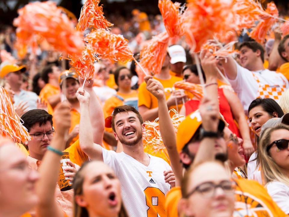 The Tennessee student section sings "Rocky Top" during the University of Tennessee's home game against Chattanooga in Neyland Stadium in Knoxville on Sept. 14, 2019.