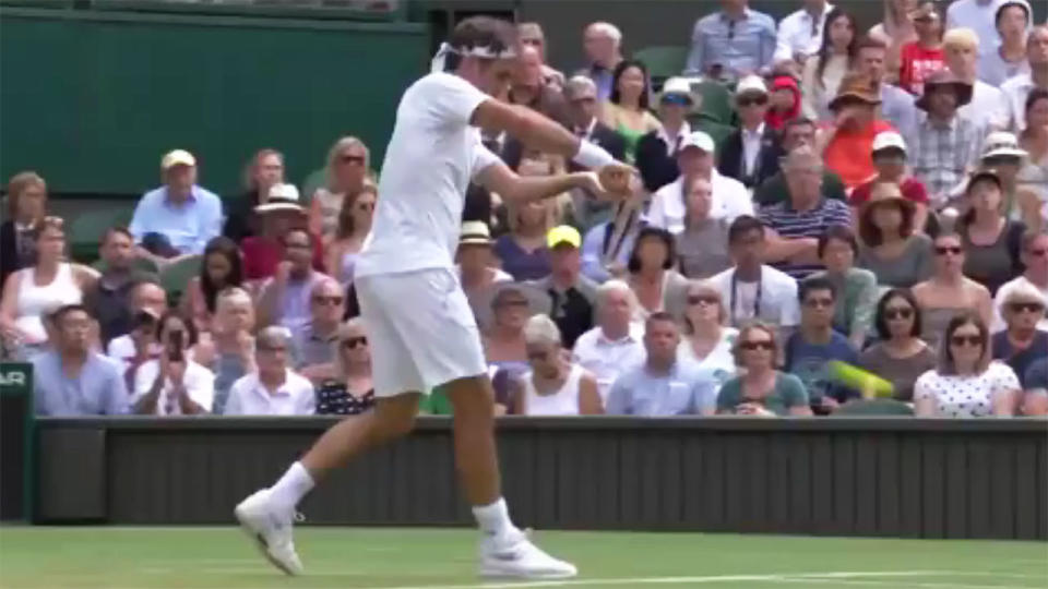 Federer’s impressive cricket technique. Pic: Wimbledon/Twitter