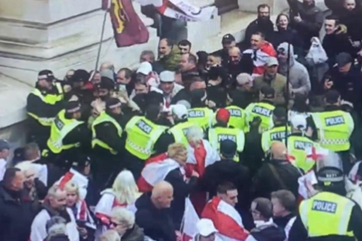 Video shared by the Met Police showing violence against officers at a St George's Day march in London <i>(Image: Met Police/X)</i>