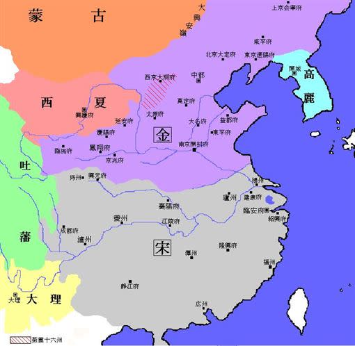南宋與金朝長期對峙，在長江及淮河中下游多次爆發戰爭（圖／翻攝自維基百科）