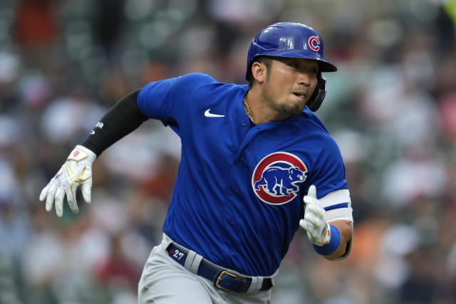 Chicago Cubs' Yan Gomes celebrates at second base after hitting an RBI  double during the seventh inning of the team's baseball game against the  Philadelphia Phillies on Tuesday, Sept. 27, 2022, in