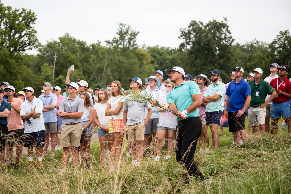 Golf fans will get up close to some of the best players in the world this weekend, like here as Joseph Bramlett watched his ball during the final day of the 2021 PGA Barbasol Championship at the Champions Course at Keene Trace Golf Club in Nicholasville.