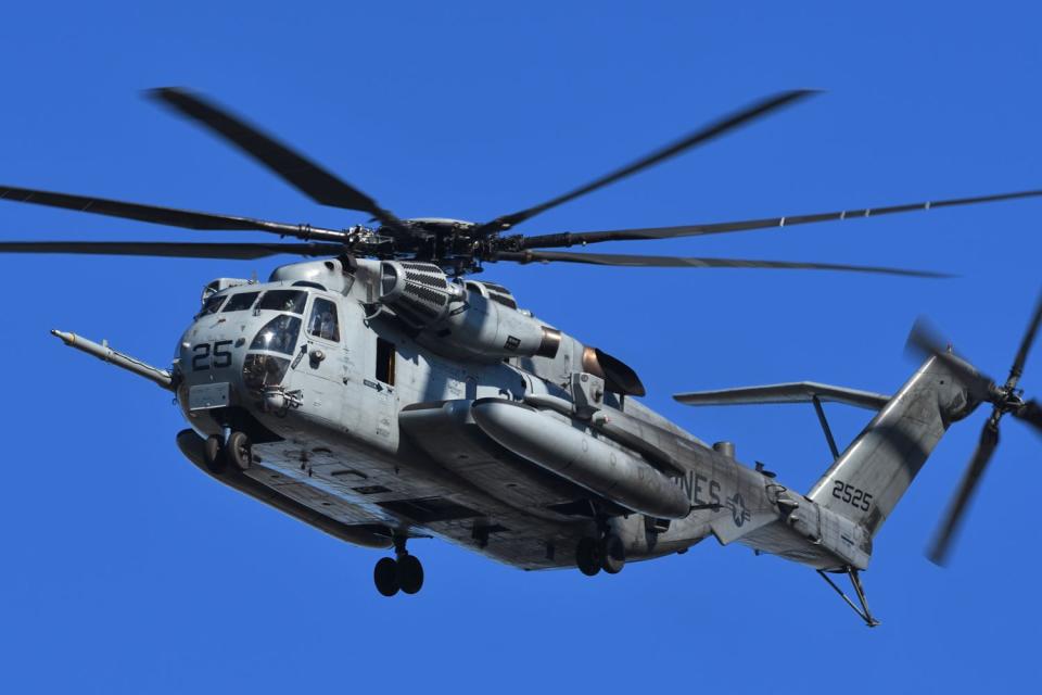 <p>Getty</p> United States Marine Corps (USMC) Sikorsky CH-53E Super Stallion heavy-lift cargo helicopter