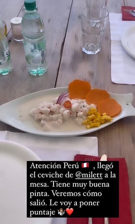 El ceviche que Milett le preparó a Marcelo por San Valentín (Foto: Captura de video / Instagram @marcelotinelli)